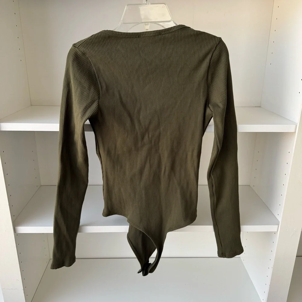 LULUS Always Aesthetic Olive Green Ribbed Long Sleeve Bodysuit - Picture 7 of 8